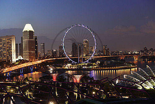 Skyline, Singapur bei Nacht
